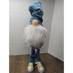 Handmade Nordic Gnome Doll Denim Outfit Sneakers Farmhouse Decor Gift